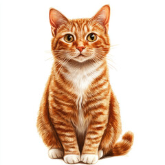 Obraz premium A digital painting of a ginger tabby cat sitting upright on a white background