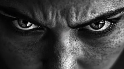 Close-Up Monochrome Portrait of an Angry Face