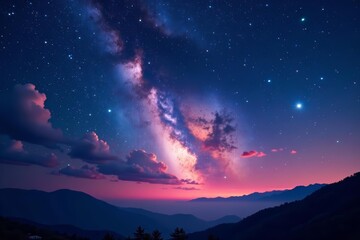 Naklejka premium Stunning hues and ethereal beauty of the Milky Way shining brightly in the night sky, night sky, galaxy