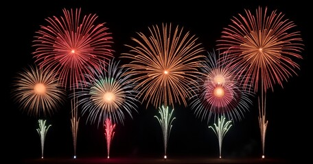 Vibrant Fireworks Explosion in Dark Sky