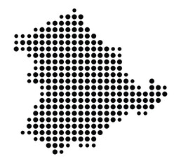 Symbol Map of Lynchburg (United States) showing the city with a pattern of just a few black dots