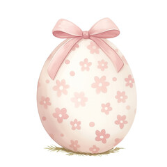 Pink easter egg with flower and bow on transparent background