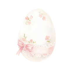 Pink easter egg with flower and bow on transparent background