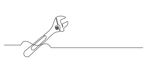  Continuous one line drawing of repair wrench tool. Isolated on white background. Vector illustration