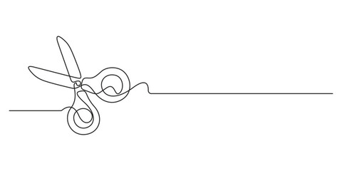 Scissor tool continuous one line drawing. Single line art barber shop concept outline vector illustration