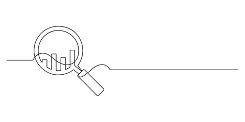 One continuous line of magnifying glass. Continuous single line drawing of a magnifying glass. Single minimalist concept graphic illustration