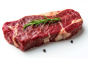 Fototapeta premium Top view of fresh beef steak isolated on white background color, photorealistic accuracy, good composition, high resolution