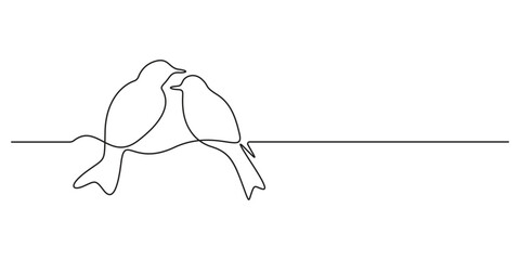 Abstract birds on branches continuous single line drawing. Birds on branch background in black and white, modern vector illustration  © aminul788