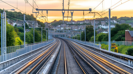 Fototapeta premium Train Tracks at Sunset