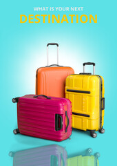 PHOTOS OF SUITCASE WITH BLUE BACKGROUND