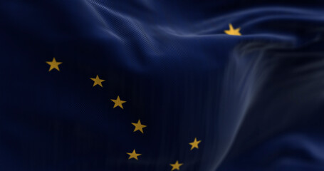 Alaska state flag waving with Big Dipper and Polaris stars. 3D render