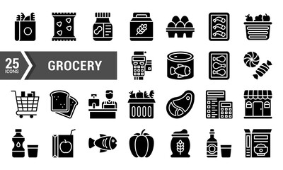 25 Grocery Glyph Icons for Web and Mobile Apps.
