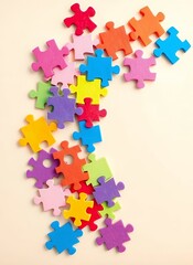 Colorful Puzzle Pieces on Cream Background