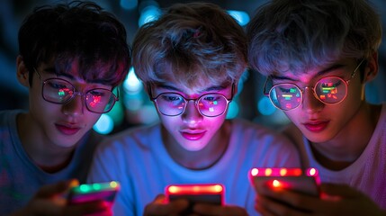 Teens Mobile Gaming Group of Friends Night.