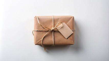 A simply wrapped gift box with a blank tag, ready for a special occasion