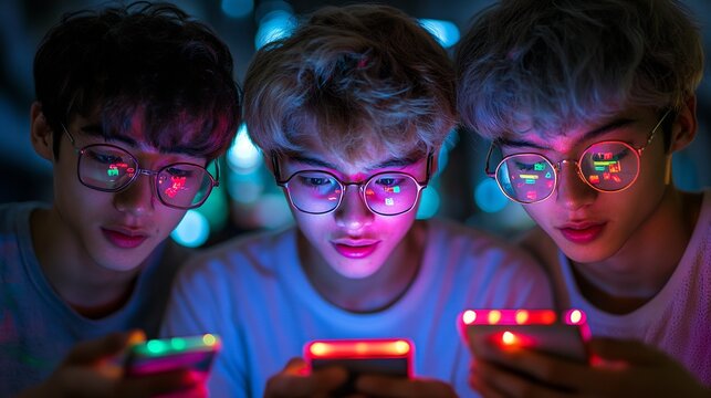 Teens Mobile Gaming Group of Friends Night. - Powered by Adobe