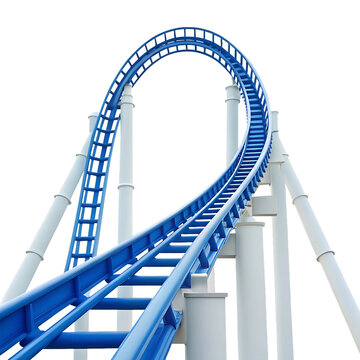 Blue roller coaster track against white background