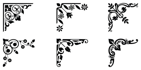 Elegant Floral Corner Border Designs In Black And White Ornamental Elements
