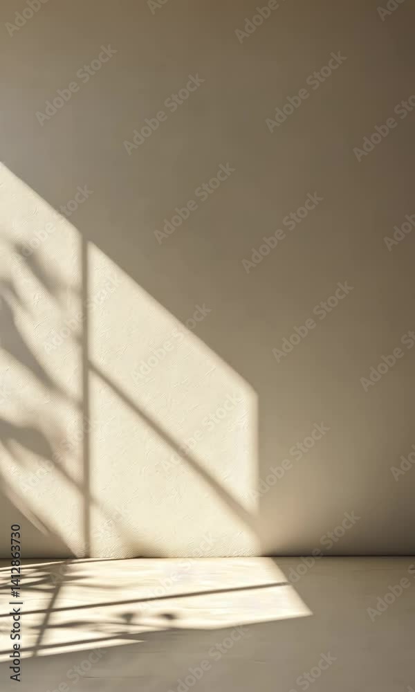 Fototapete Natural light patterns shifting on a minimalist interior wall and floor create an aesthetic background suitable for various design projects