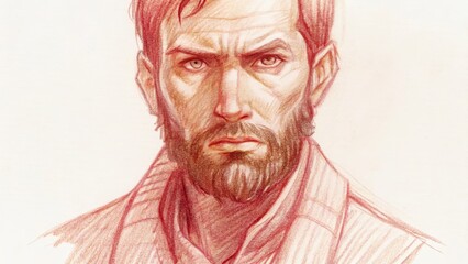 Serious person drawing with intense expression and neutral background