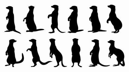 set meerkat silhouette vector on white background