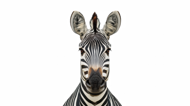 a portrait of a zebra looking at the camera on a transparent background, PNG image, PNG file, Generative art.