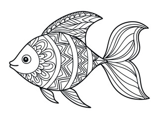Betta fish coloring page for a children's book with colorful examples. Image in vector format. Great coloring activity for children and toddlers