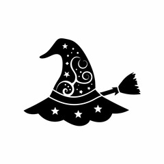 Fototapeta premium creative Silhouette witch-hat Icon Vector Illustration