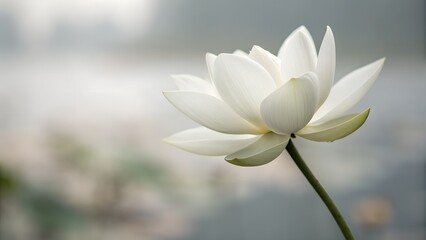 Obraz premium White Flower with Closed Petals Centered in a Quiet Space 