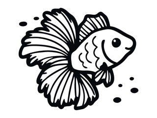 Betta fish coloring page for a children's book with colorful examples. Image in vector format. Great coloring activity for children and toddlers