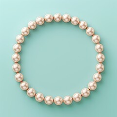 Obraz premium Pearl necklace on blue background. Top view.