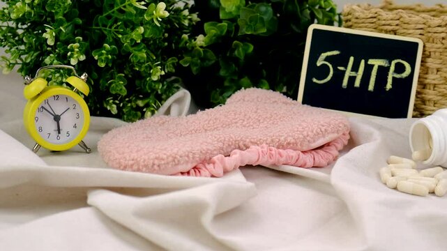 5-HTP sleep supplement capsules. Selective Focus.