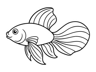 Betta fish coloring page for a children's book with colorful examples. Image in vector format. Great coloring activity for children and toddlers