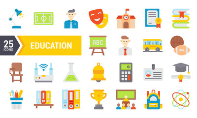 25 Colorful Flat Icons for Education and Learning.