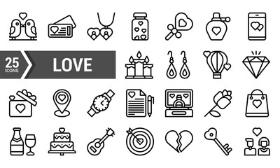 25 Colorful Love Line Icons for Valentines Day Designs.