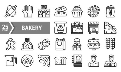 25 Bakery Icons: Linear Style for Your Design Project.