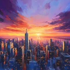 Naklejka premium Dusk reflections shimmer beneath glowing skyline over riverfront city high resolution picture