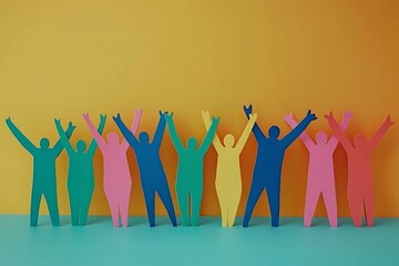 Happy Diverse Team Paper Cutouts Celebrating Success5