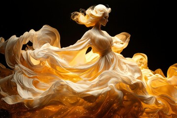 Woman in flowing gown, golden light