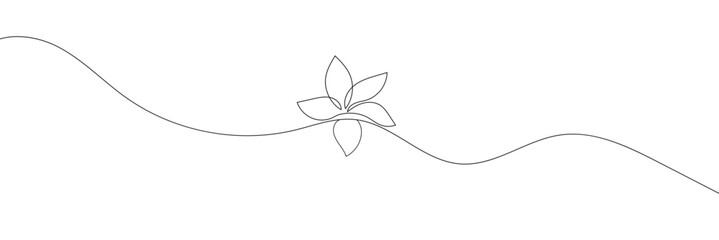 One continuous line drawing of Plumeria flower. Frangipani blossom with petals for floral tattoo in simple linear style. Plant pattern for wedding in Editable stroke. vector illustration. EPS 10 .  