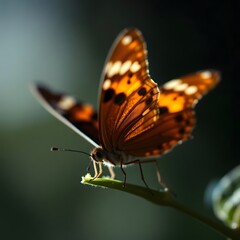 Fototapeta premium A Lady Butterfly Resting on Leaf in Soft Sunlight - Detailed Insect Close-Up