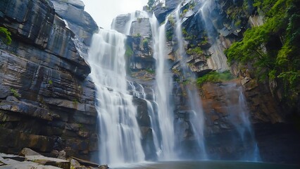 Naklejka premium Scenic waterfall cascading down rocky cliffs