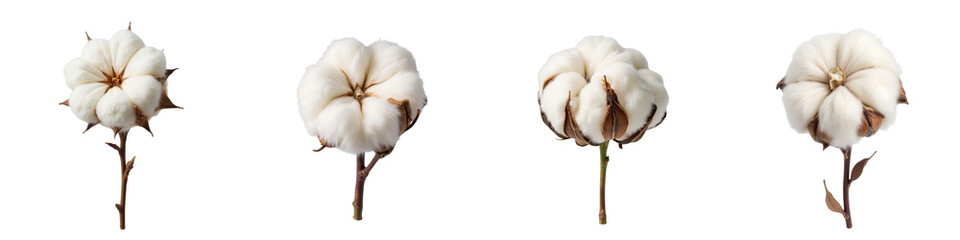 Set of Cotton Ball and Cotton Plant Illustrations