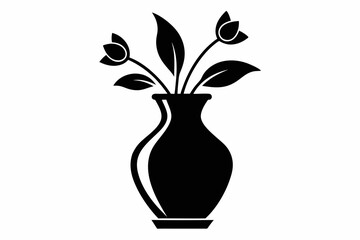 Flower Vase Silhouette Vector Illustration Black and White