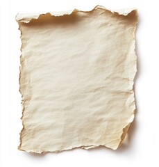 Aged parchment paper.  Faded, slightly browned, creased, and tattered antique document.  Paper with irregular edges