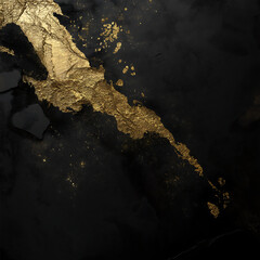 Abstract Dark Black Flowing Lines with Metallic Gold Ribbons and Glitter Accents

