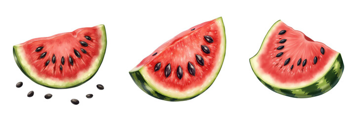 Collection of Fresh Watermelon Slices Isolated on Light Background