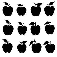 Set of Apple elements, Set of black silhouettes of Apple on white background