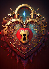 Golden Heart Lock with Flame