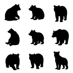 Set of Bear silhouette vector on white background
